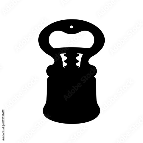 Silhouette of a vintage style metal bottle opener with hanging hole