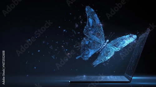 Abstract butterfly emerging from a laptop