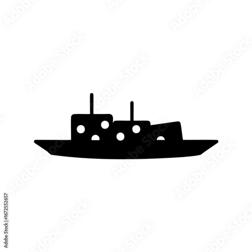 Silhouette of a maritime vessel with antennae, likely a passenger ship