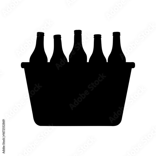 Silhouette of beer bottles in ice bucket, illustration for party time
