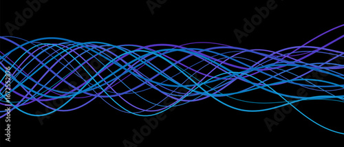 Dynamic vector tech background with vibrant intersecting lines on black.