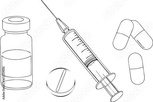 continuous one line drawing of medicine vaccine eps