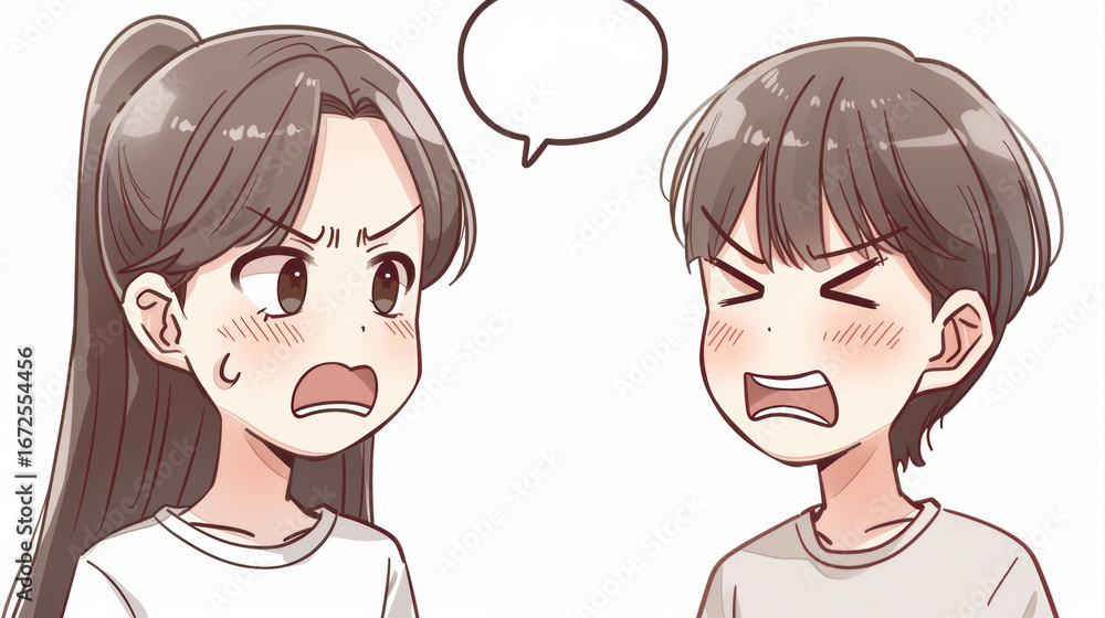 Obraz premium Animated illustration of two characters arguing with expressive emotions and dialogue space