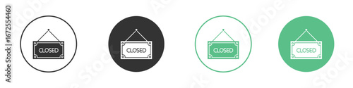 Closed sign icons silhouette in flat black style.