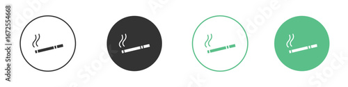 Cigarette icons silhouette in flat black style.