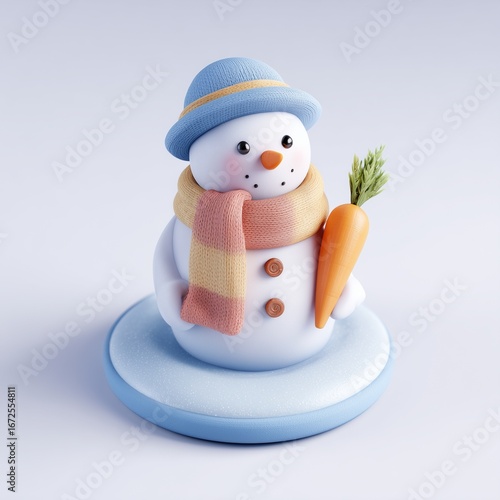 Adorable 3D Render of a Whimsical Snowman A Delightful Winter Scene
