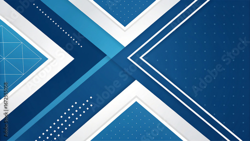 Modern abstract geometric background with blue and white diagonal lines and patterns