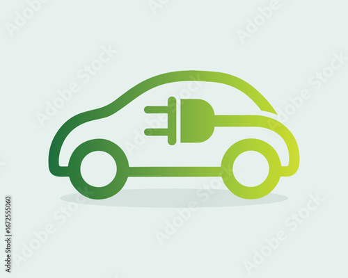 Electric Vehicle Symbol – Green Gradient Car with Plug for Sustainable Transport
