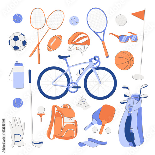Collection of Sports Items and Training Equipment.