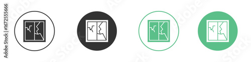 Broken window icons silhouette in flat black style.