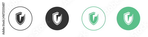 Broken shield icons silhouette in flat black style.