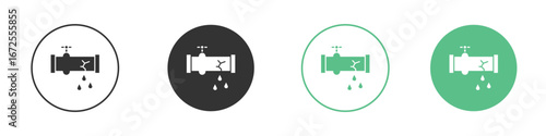 Broken pipe icons silhouette in flat black style.