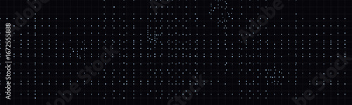 Futuristic vector tech grid with digital dot matrix pattern on dark background.