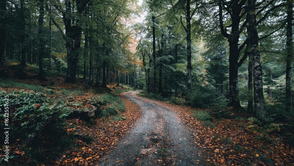 Obraz premium Winding forest path in autumn
