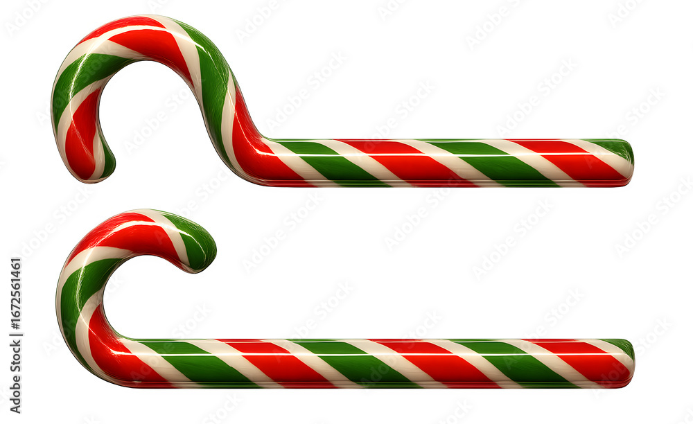 Fototapeta premium Two green and red striped candy canes