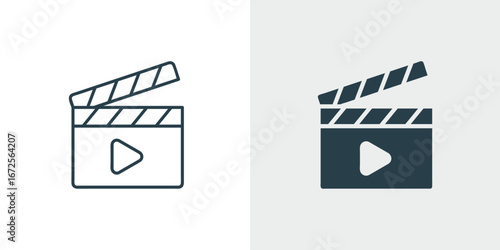 Movie Clapperboard Icon Vector. Film Production, Video Recording Symbol. Director, camera, action, cinema, media, outline and glyph vector illustration.