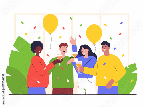 Diverse coworkers celebrating successful project completion in modern business