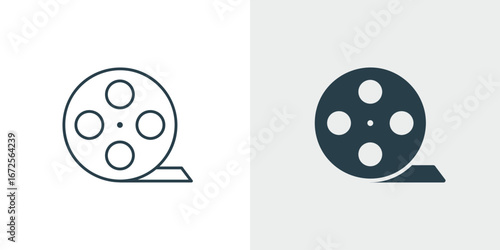 Movie Film Reel Icon Vector. Cinema Production, Video Entertainment Symbol. Film, show, theater, media, motion, outline and glyph vector illustration.