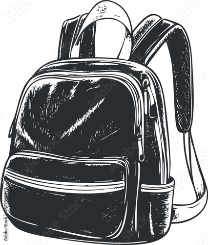 Black leather backpack with straps and multiple pockets for travel and school use