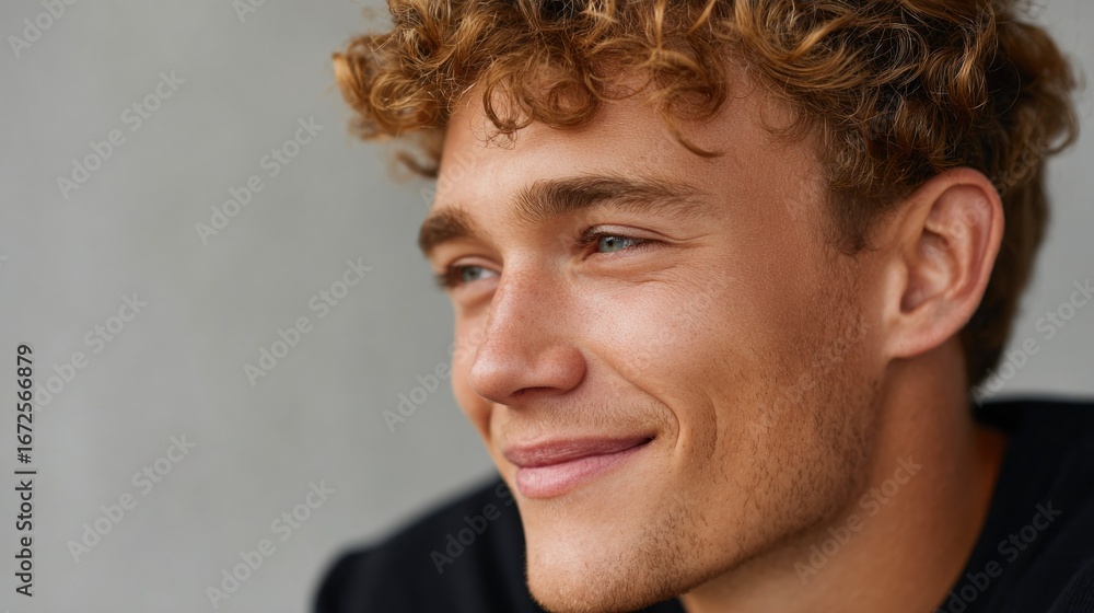 Fototapeta premium Smiling Young Man with Curly Hair