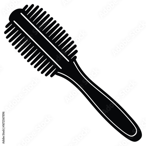Black Silhouette of a Hair Brush on White Background hair styling grooming