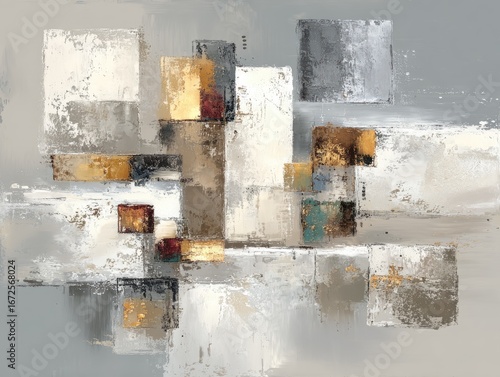 Abstract painting with geometric shapes in neutral colors