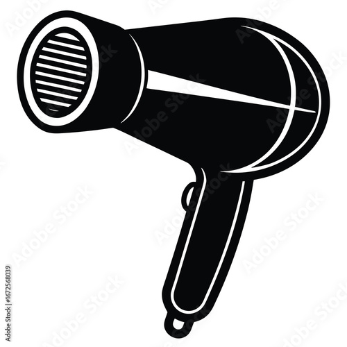 Black Silhouette of a Modern Hair Dryer on a White Background hairdryer blow dryer