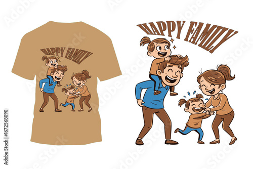 Happy family T-shirt design,man and his dog,family cartoon vector