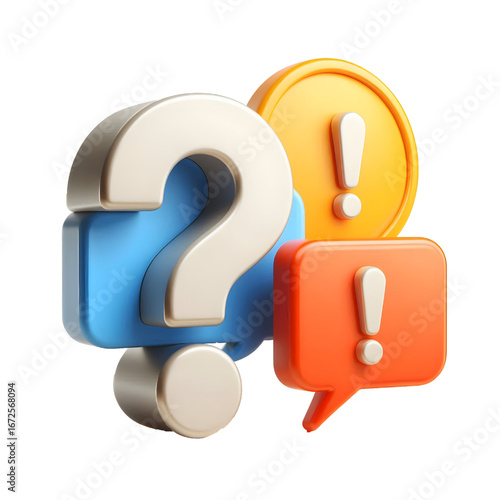 Cartoon question mark and exclamation point, chat mark, 3d rendering. isolated on white background