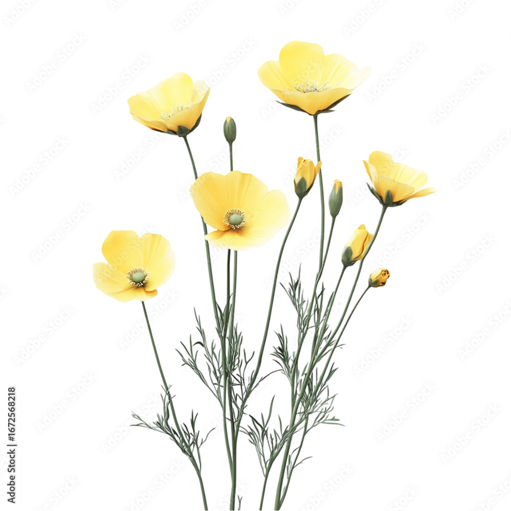 Fototapeta premium Yellow poppies blooming joyfully in a vibrant abstract background