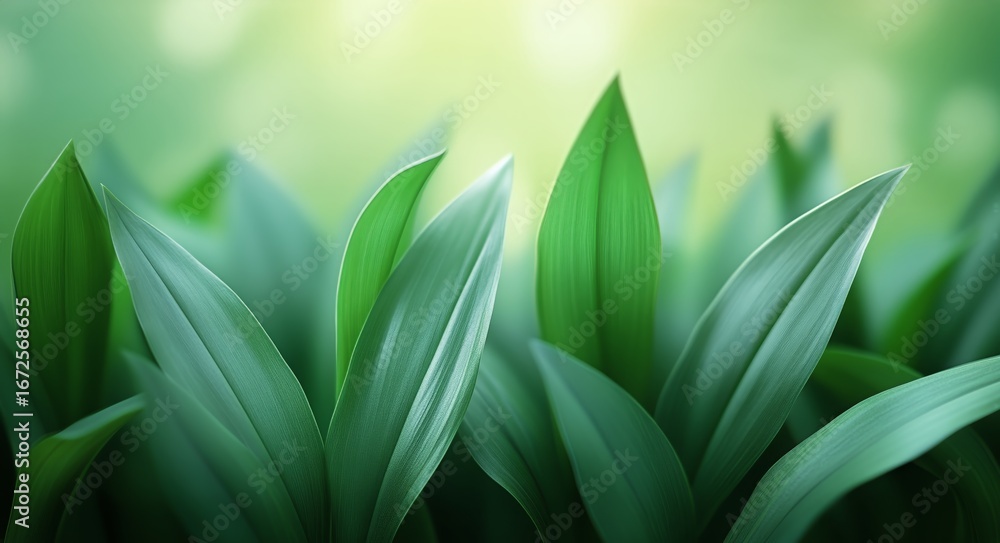 Obraz premium Lush Green Leaves Softly Illuminated by Natural Light in a Serene Indoor Environment.
