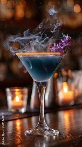 Wallpaper Mural Dark blue martini with purple flower, smoke Torontodigital.ca