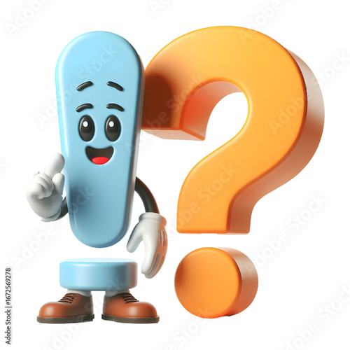 Cartoon question mark and exclamation point, chat mark, 3d rendering. isolated on white background