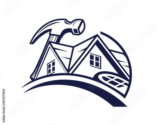 Construction logo featuring houses with hammer and window building and home renovation services illustration vector graphic design for builders