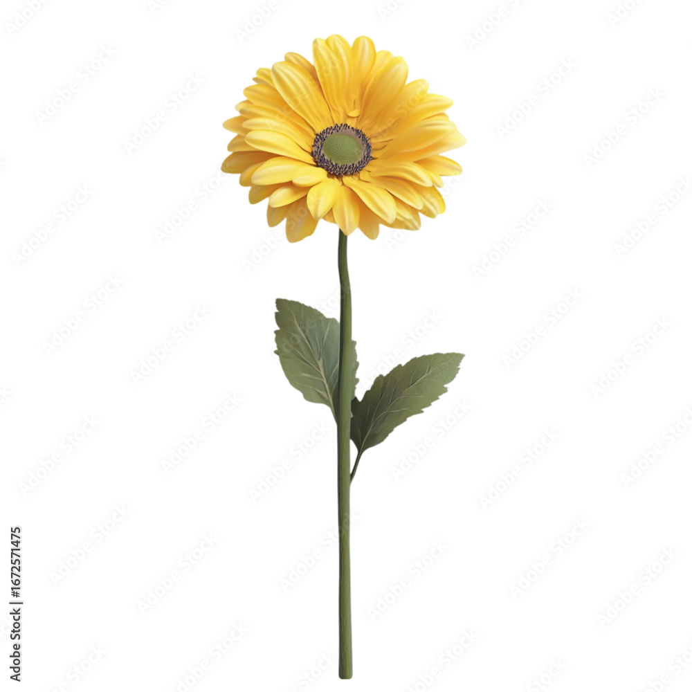 Fototapeta premium Vibrant Yellow Gerbera Daisy against Colorful Stripes Joyful Summer Bloom,