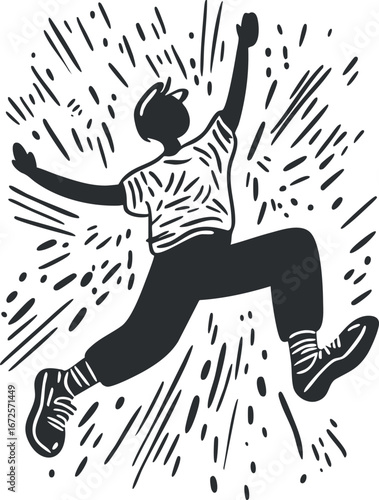 Silhouette of an energetic person jumping with joy in a dynamic and expressive pose showing movement and freedom