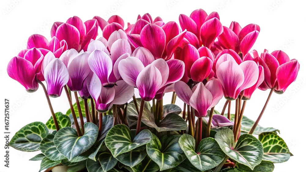 Obraz premium Beautiful closeup of a potted cyclamen plant with vibrant pink blooms