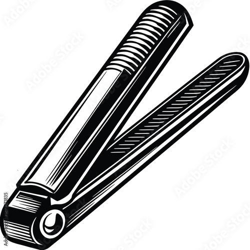 Stylized Black and White Illustration of a Hair Straightener hair styling beauty