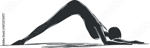 Silhouette of a woman performing a yoga stretch pose emphasizing flexibility and balance