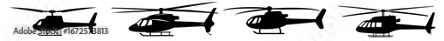The modern silhouette of a helicopter is depicted in a contemporary copter icon illustration