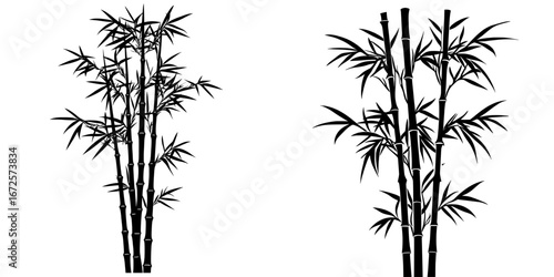 The essence of bamboo is beautifully captured in this elegant and serene black and white illustration, ideal for incorporating natural elements into designs