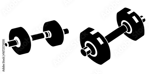 A dumbbell's black silhouette is set against a white background, symbolizing fitness and strength training