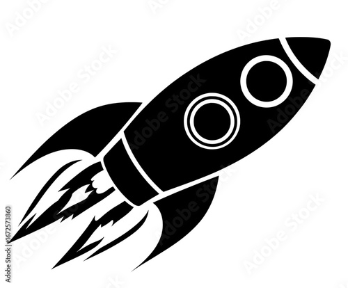 A rocket silhouette is depicted in a modern icon illustration as an EPS file