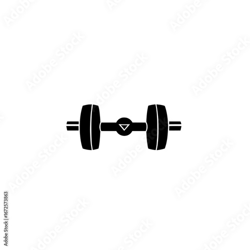 A stylized black and white dumbbell illustration, known as the Dumbbell Icon, is well-suited for use in fitness-related apps, websites, and gym designs due to its simple yet effective and versatile