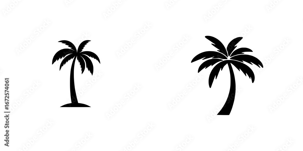 Naklejka premium This palm tree silhouette is a basic yet expressive image that embodies the essence of tropical escapes, summer vacations, and exotic travel, perfect for incorporation into branding, websites, or