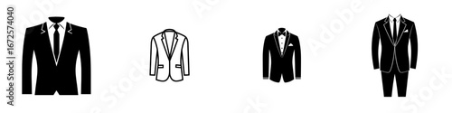 The Tuxedo Icon represents a sleek and minimalist image of a tuxedo, embodying formality, elegance, and professionalism, making it a versatile symbol for various concepts