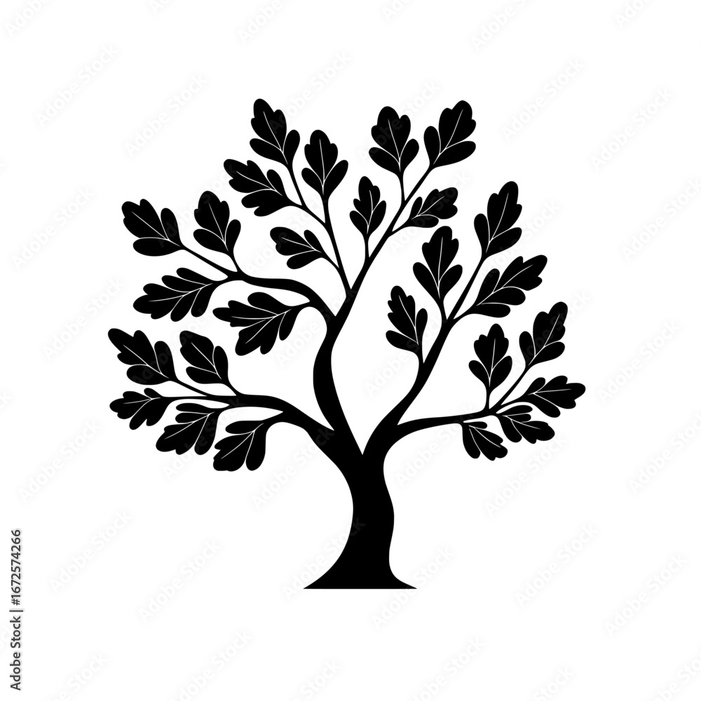 Obraz premium A stylized silhouette of a tree in black and white is the Tree of Life, embodying the qualities of growth, strength, and resilience, with branches that ascend, representing potential and aspirations