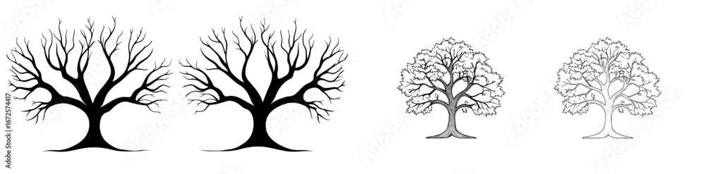 Obraz premium The Tree of Life is represented through a minimalist illustration of a stylized tree set within a circular frame, embodying growth, resilience, and the timeless beauty of nature