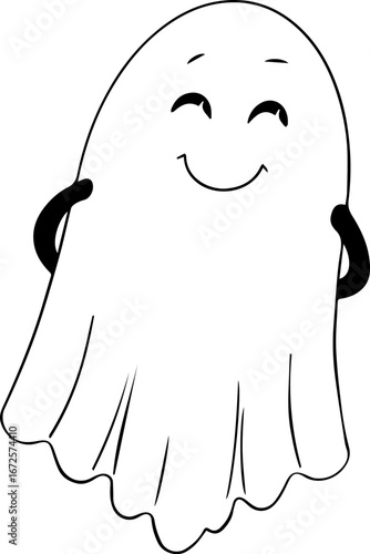 Shy ghost black and white rubber hose cartoon