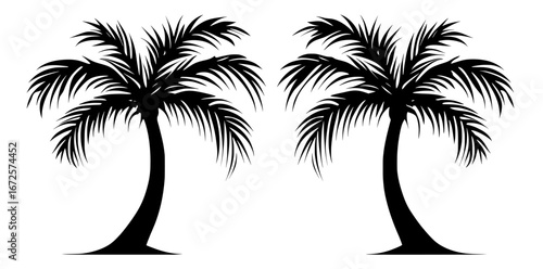 The tropical palm tree icons include a pair of stylized illustrations, one rendered in bold black and the other in muted grey, to perfectly capture a paradise atmosphere in your designs